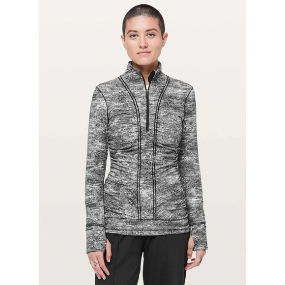 lululemon athletica Tops - Lululemon Cypress Kiss Half Zip in Rush Jacquard Black White Size 6